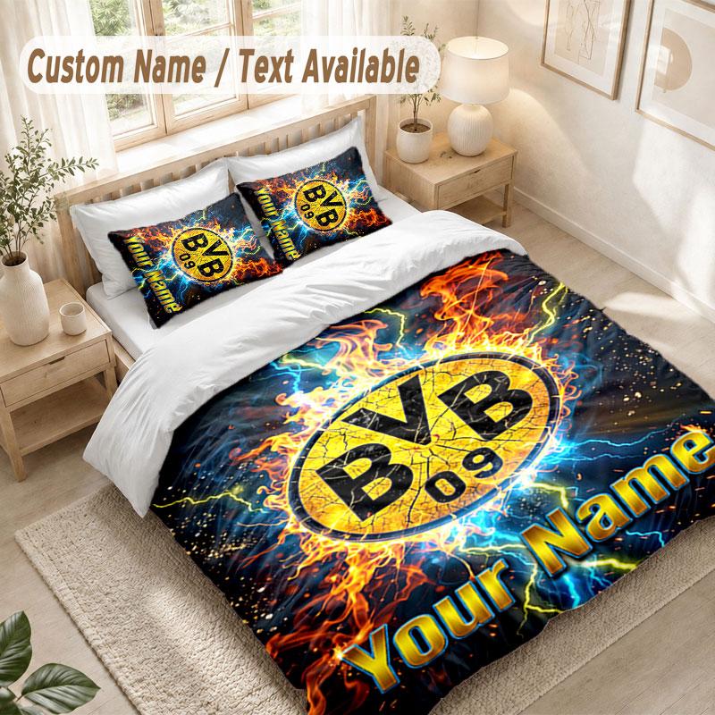 Custom Name Bedding Set 3 PiecesBorussia Dortmund Print Duvet Cover + 2 Pillowcases Soft Bed Decor