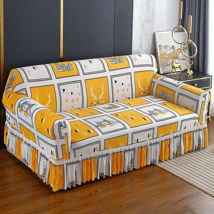 Pletené elastické potahy na pohovku s potiskem do obývacího pokoje se sukní Natahovací křeslo Pohovka Potah na rohy 1/2/3/4 sedadel