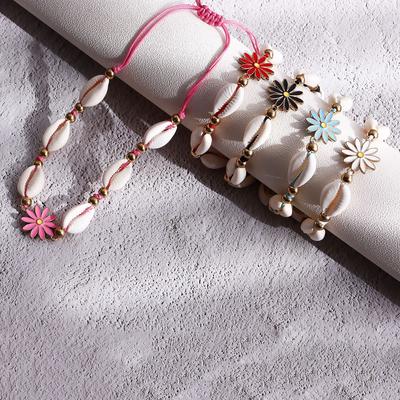 Vacation Ocean Wind Woven Shell Anklet Ins Design Sense Niche Dripping Oil Flower Adjustable Foot Accessories Women