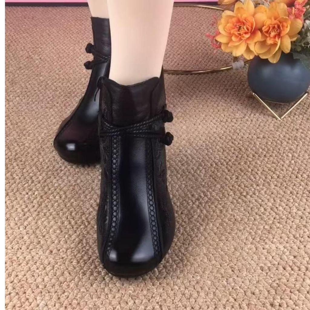 2025 Damen Retro Martin Chunky Heel Stiefeletten - Weiches Leder, Bequem, Schuhe mit runder Spitze