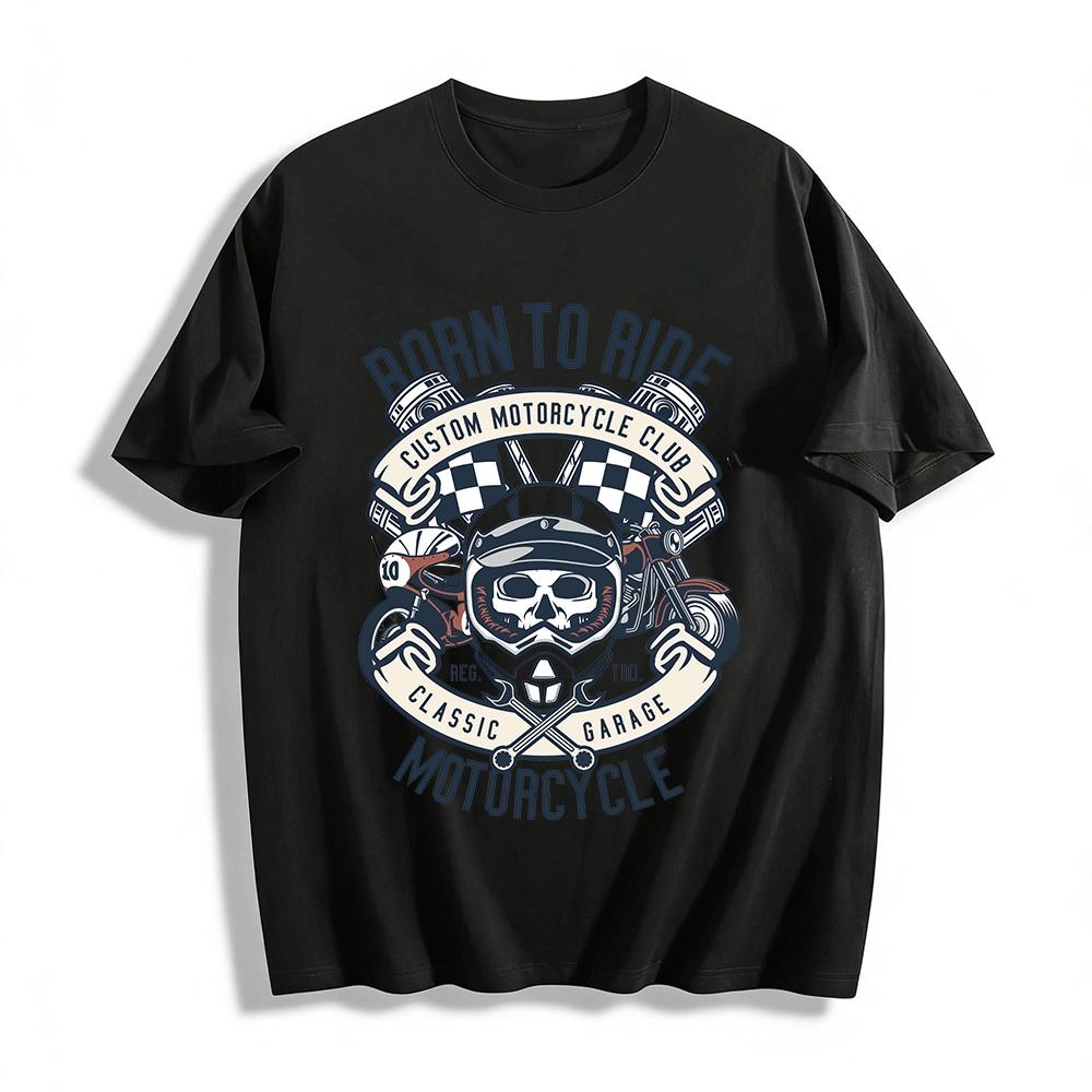 Born To Ride Motorcycle Club Graphic Biker Casual Tee Shirt Pure cotton T-shirt XXS