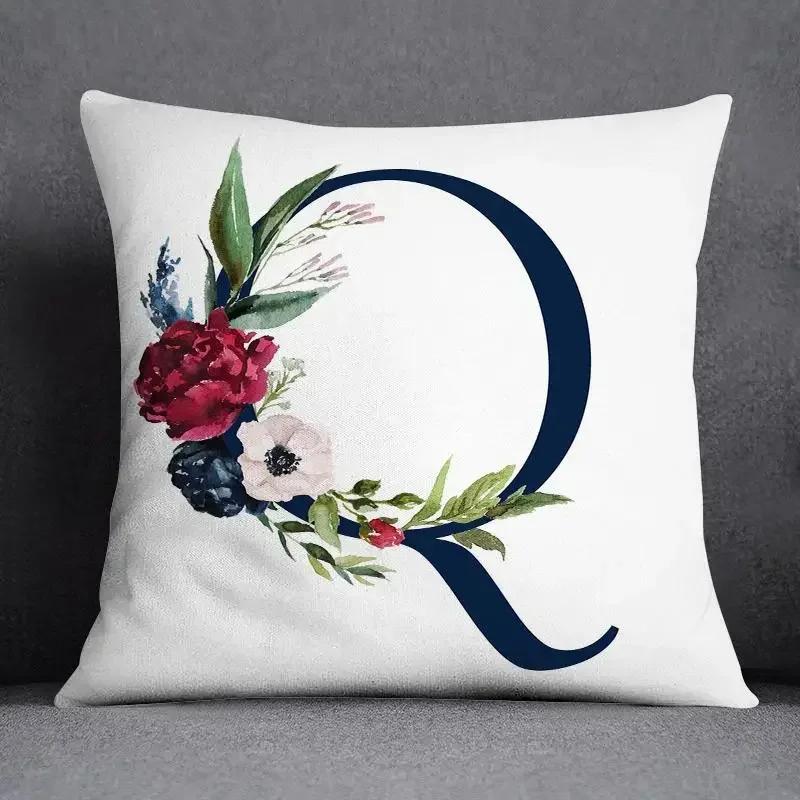 Flower Letter Pattern Decorative Pillowcase Square Home Office Cushion Cover