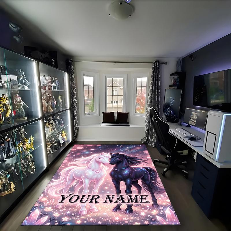 1PC Custom Name "Unicorn Fantasy Night Sky" Theme Floor Mat Ideal for Living Room, Game Rooms, Office, Bedroom,Floor Mat Playful Design