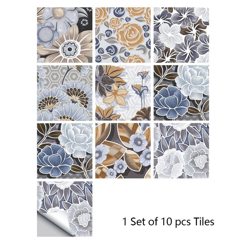 10 PCS PVC Tile Sticker Set Self Adhesive Removable Tile Waterproof Kitchen Bathroom Furniture Stairs Home Decor