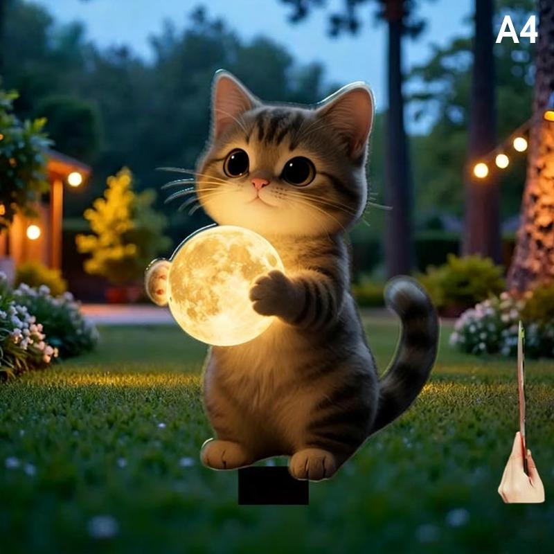 

1pc 2D Flat Neon Color Cat Garden Stake Garden And Flowerbed Decor Animal Yard Decor, Lawn Ornaments Great Gift For Friends