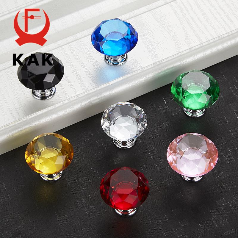 KAK 30mm 5pcs Diamond Shape Crystal Glass Knobs Cupboard Pulls Drawer Knobs Kitchen Cabinet Handles Furniture Handle Hardware