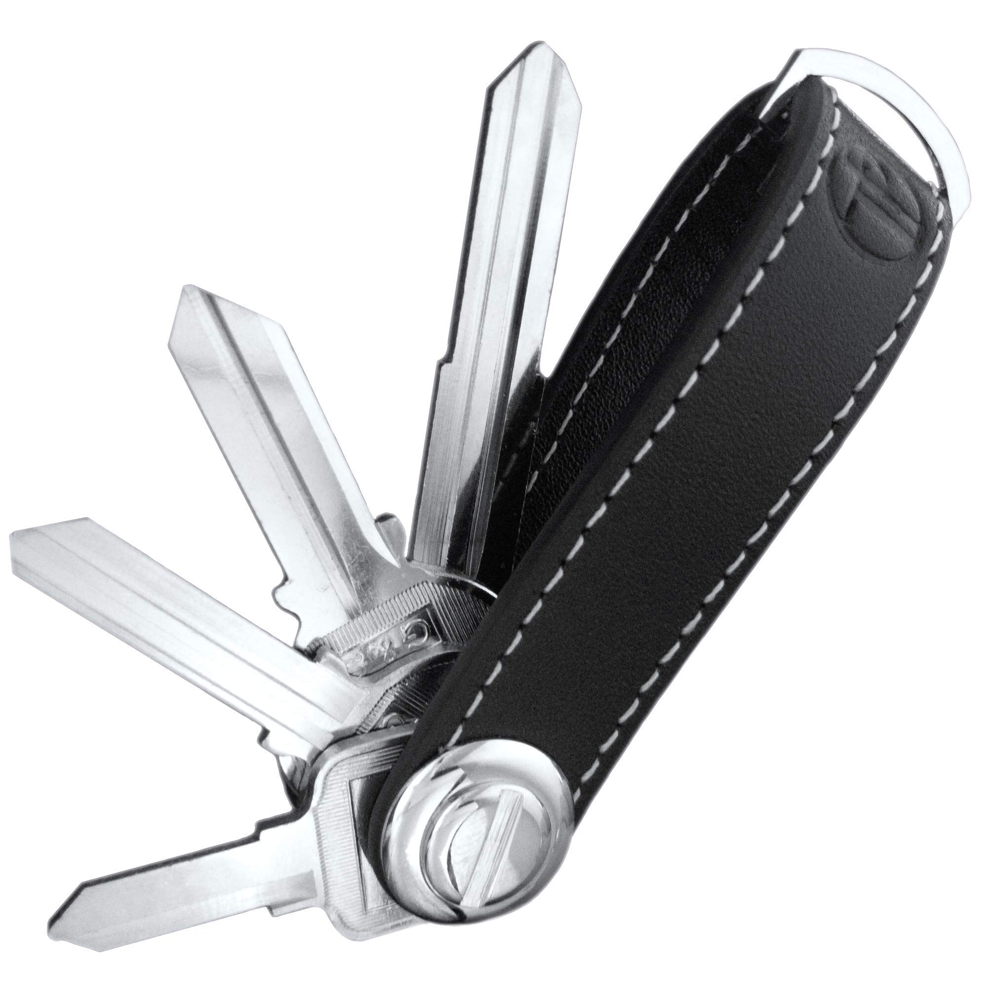 

Genuine Leather Key Case for Compact Key Car Key Case with Leather Key Ring [twoPa] Men, Multi-Tool Style, Holder, Carabiner, (Gift Box, Black)