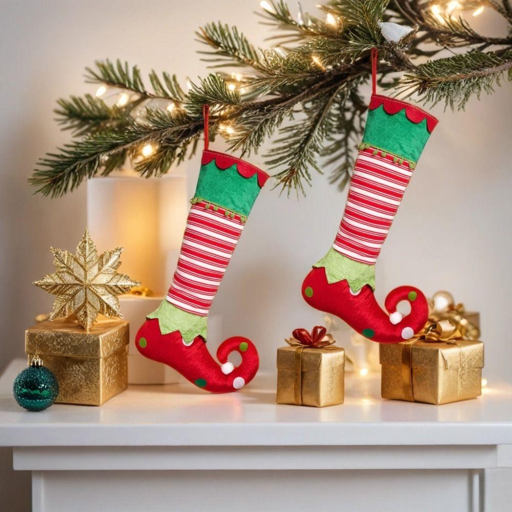 Hanging Christmas Stocking Decorations Red/Green Elf Christmas Stockings Party Decoration