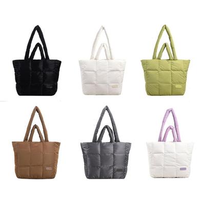 Quilted Nylon Shoulder Bag Fashionable Down Tote Bag with Top Handle for Women