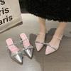 Princess powder~ Jumei patent leather pink half-bag head cool slippers, summer pointed empty high heels
