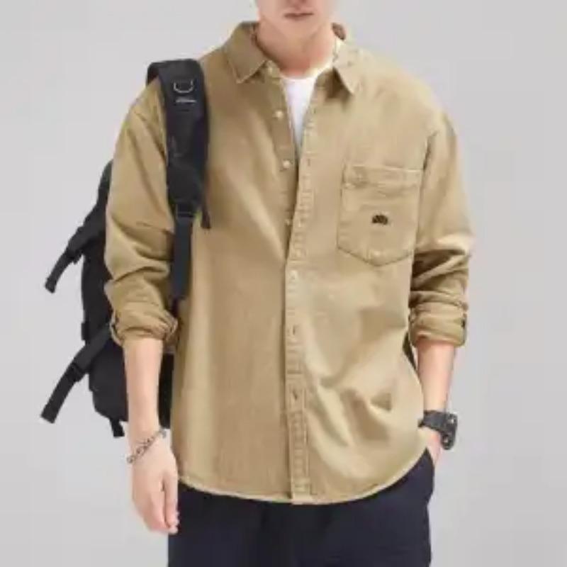 Retro Shirt Long Sleeve Men's Spring Loose Workwear Pure Cotton Shirt Jacket