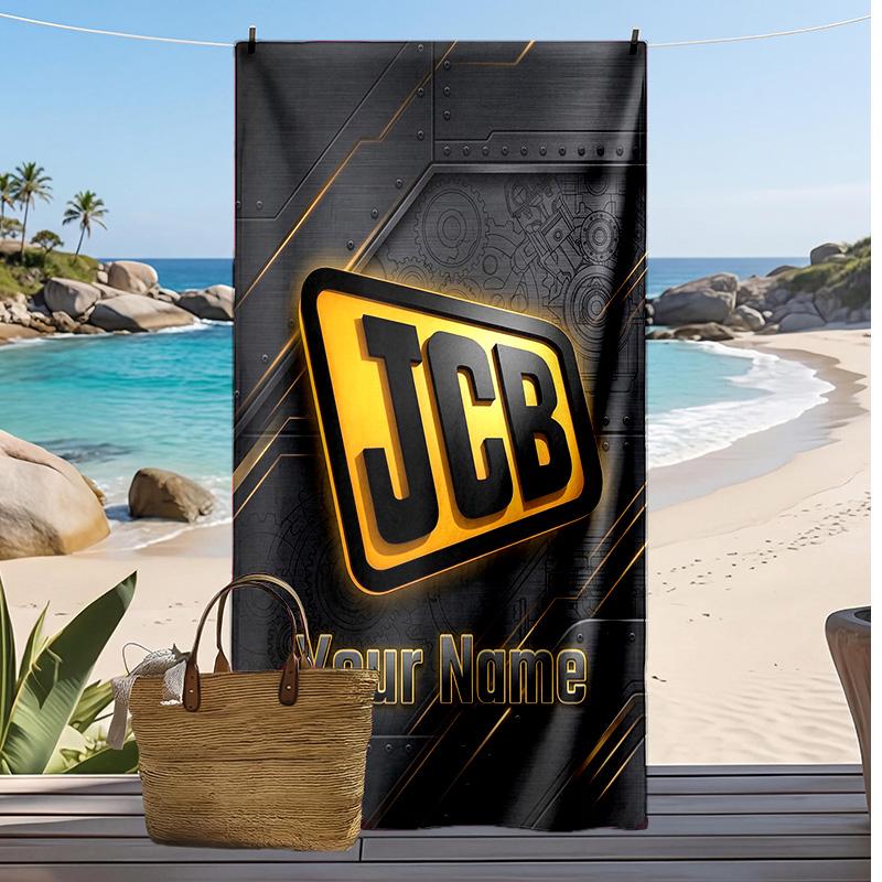 JCB Custom Beach Towel, Print Your Name Text Lightweight Absorbent Towel for Swimming Travel