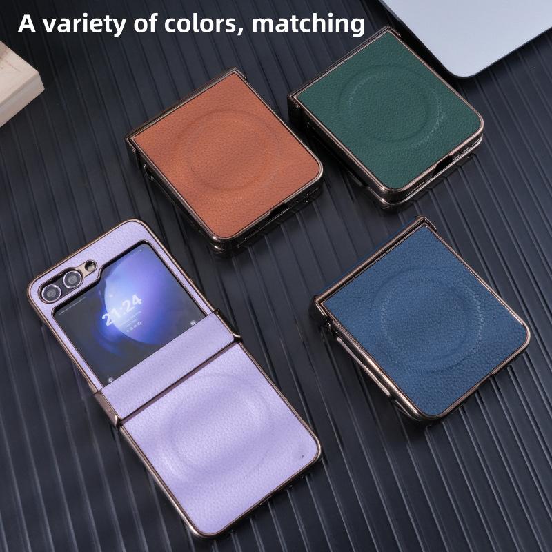 Case for Samsung Z FLIP 7 6 5 4 3 Magnetic Litchi Skin Pattern Protective Case Full Coverage Shock Proof Anti-Fingerprint Plain