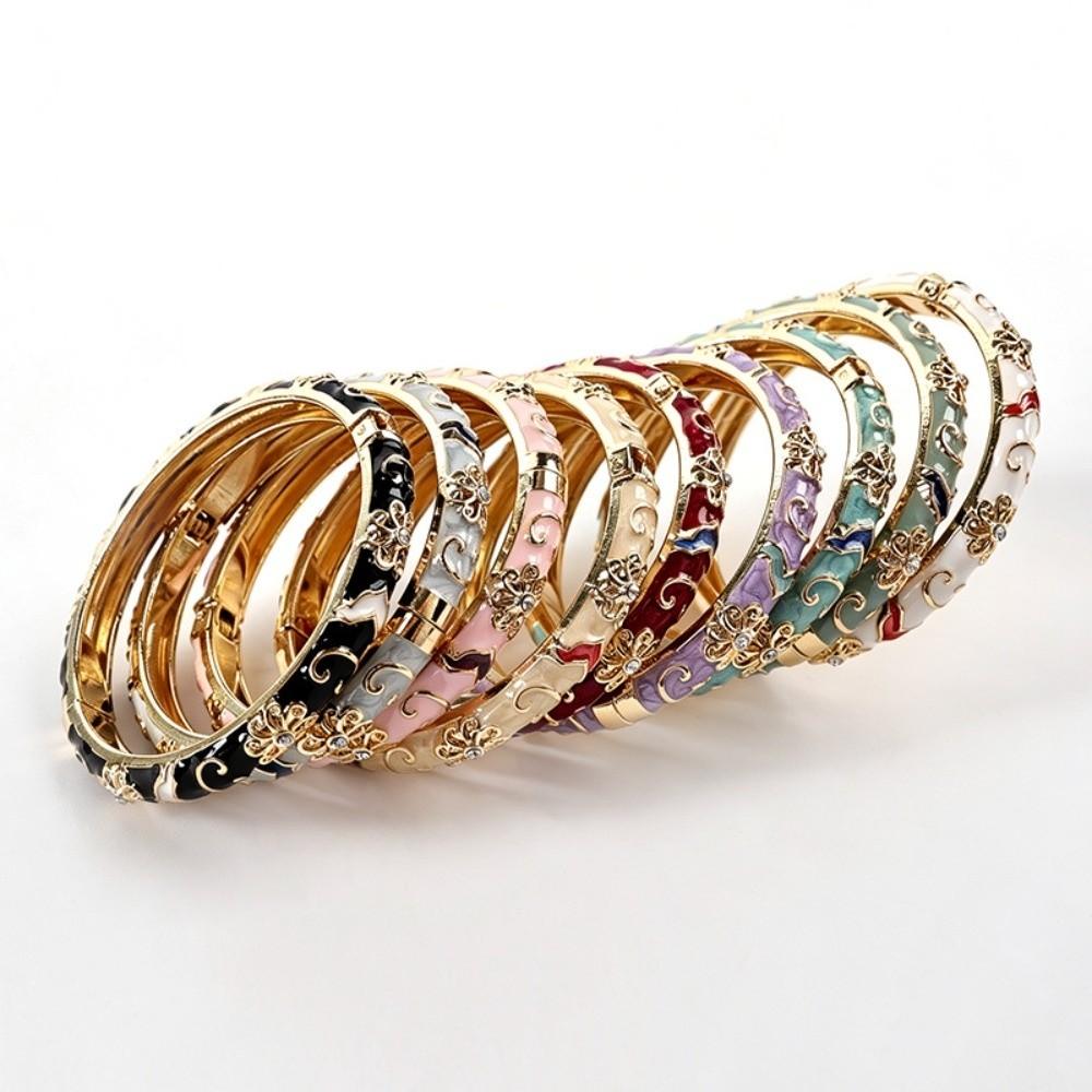 Traditional Flower Bangle Enamel Women's Hand Bracelet Vintage Cloisonne Bangle  Jewelry Gifts