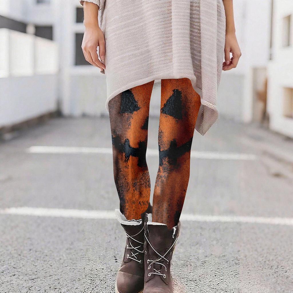 Women's Casual Fashion Outdoor Halloween Printed Slim Elastic Yoga Pants Cropped Pants