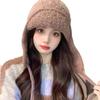 Solid Color Winter Warm Knitted Beanies Women Warm Woolen Japanese Hat Pile Caps Ear Protection Tie Pullover Hat Bomber Hats