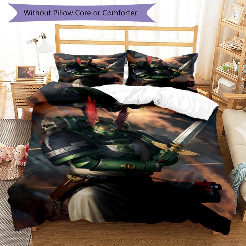 3pcs Warhammer 40K Bedding Set Duvet Cover Closure Includes 1 Duvet Cover & 2 Pillowcases, Soft and Comfortable for All Seasons.