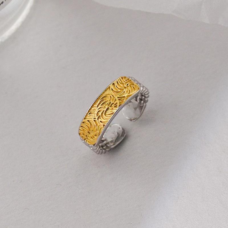 Yintai Feifei Retro Thai Silver Grass Pattern Ring: Chinese Style Luxury Open Unisex Jewelry Open Adjustable