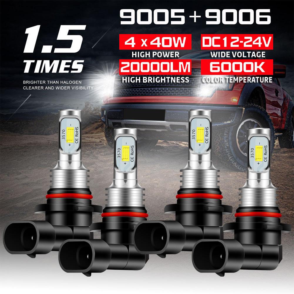 

4 шт. 9005 + 9006 комбинированный комплект светодиодных фар 160 Вт 20000LM лампы дальнего/ближнего света 6000K белый автомобиль