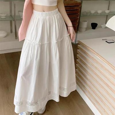 Damen Sommer Weiß Hohlspitze A-Linienrock - Hohe Taille, Lässig, Langes Schwingendes Design