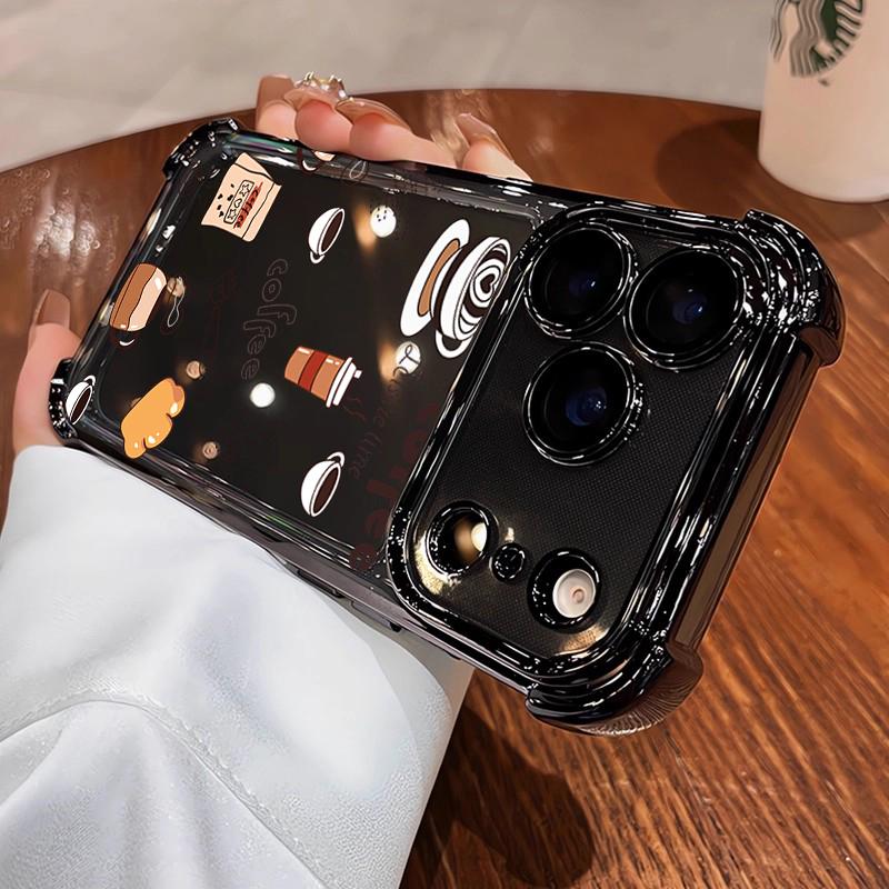 Coffee Afternoon Tea Pattern Phone Case For iPhone 17 Pro Air 16 15 14 13 12 11 Pro Max Plus Shockproof Soft Clear Plating Cover