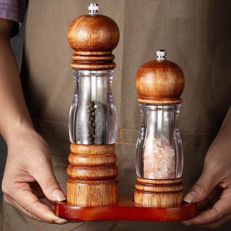 Manual Wood Peppers Grinder Adjustable Coarseness Peppers Mill Refillable Manual Salt Grinder Kitchen Tool Easy to Use