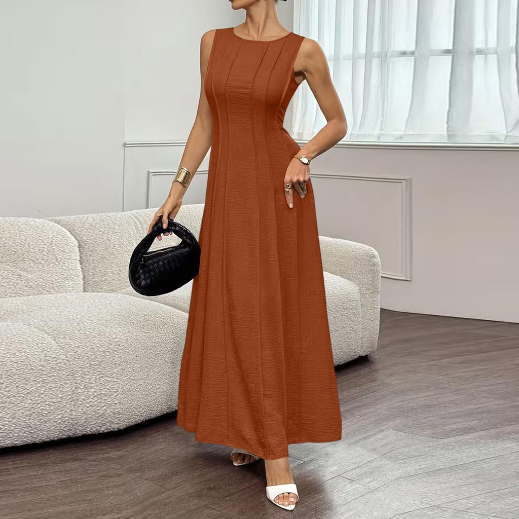 Sleeveless Maxi Dress for Women Formal Elegant A Line High Waist Long Dress Crew Neck Summer Party Wedding Guest