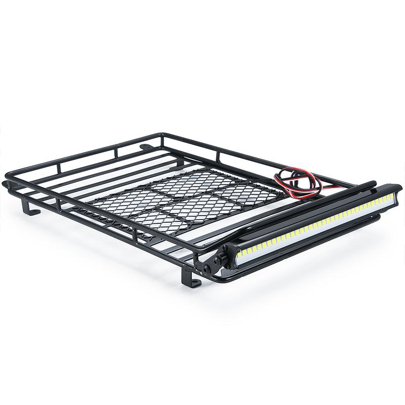 AXSPEED Metal Roof Rack Luggage Carrier with LED Light Bar for 1/10 RC Crawler Axial SCX10 90046 Wrangler Cherokee Parts