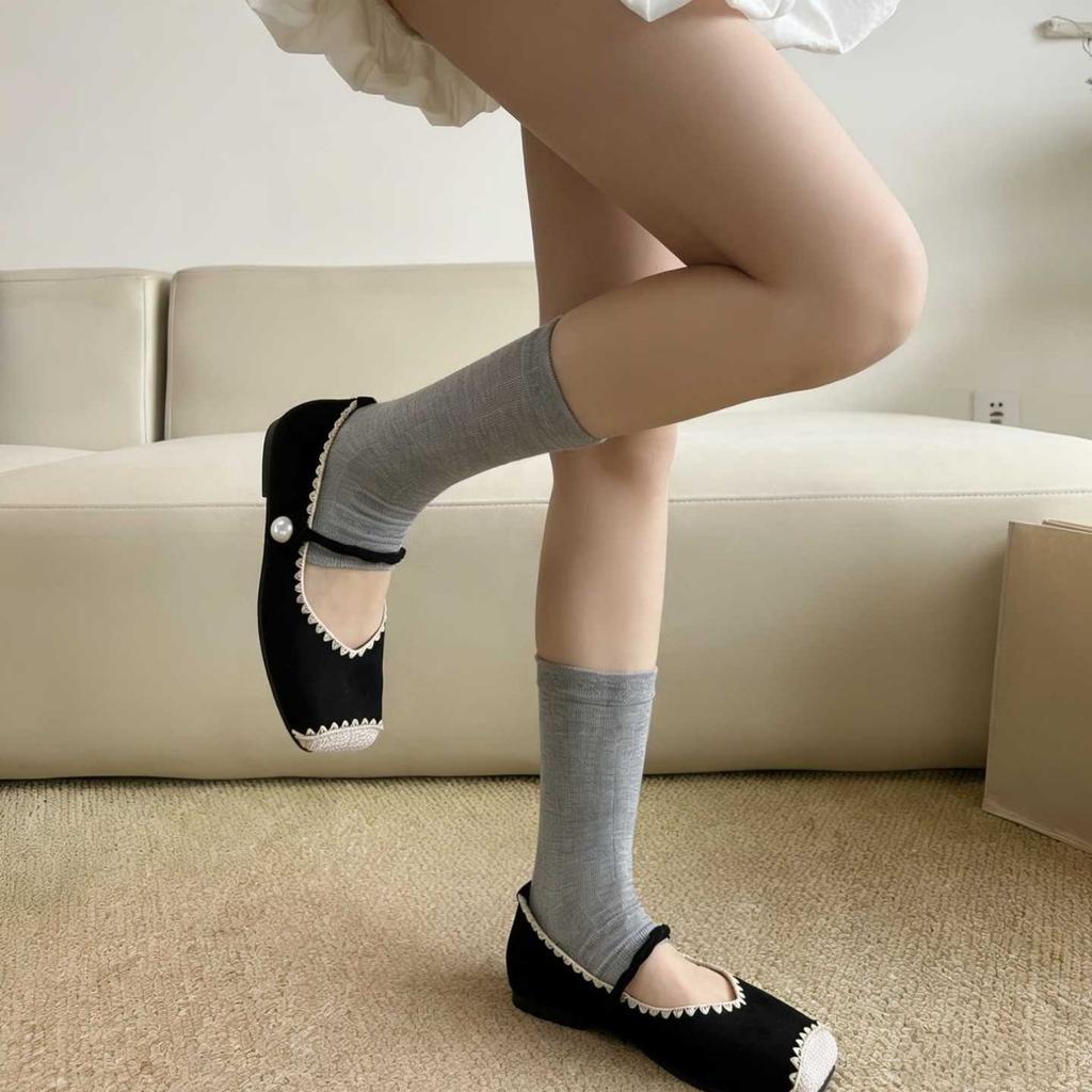 Calze Primavera ed Estate - Calze Sovrapposte - Colore Puro - Calzettoni con Piedi - Calze a Mezza Gamba - Versatili Calze da Donna in Puro Cotone - Alla Moda