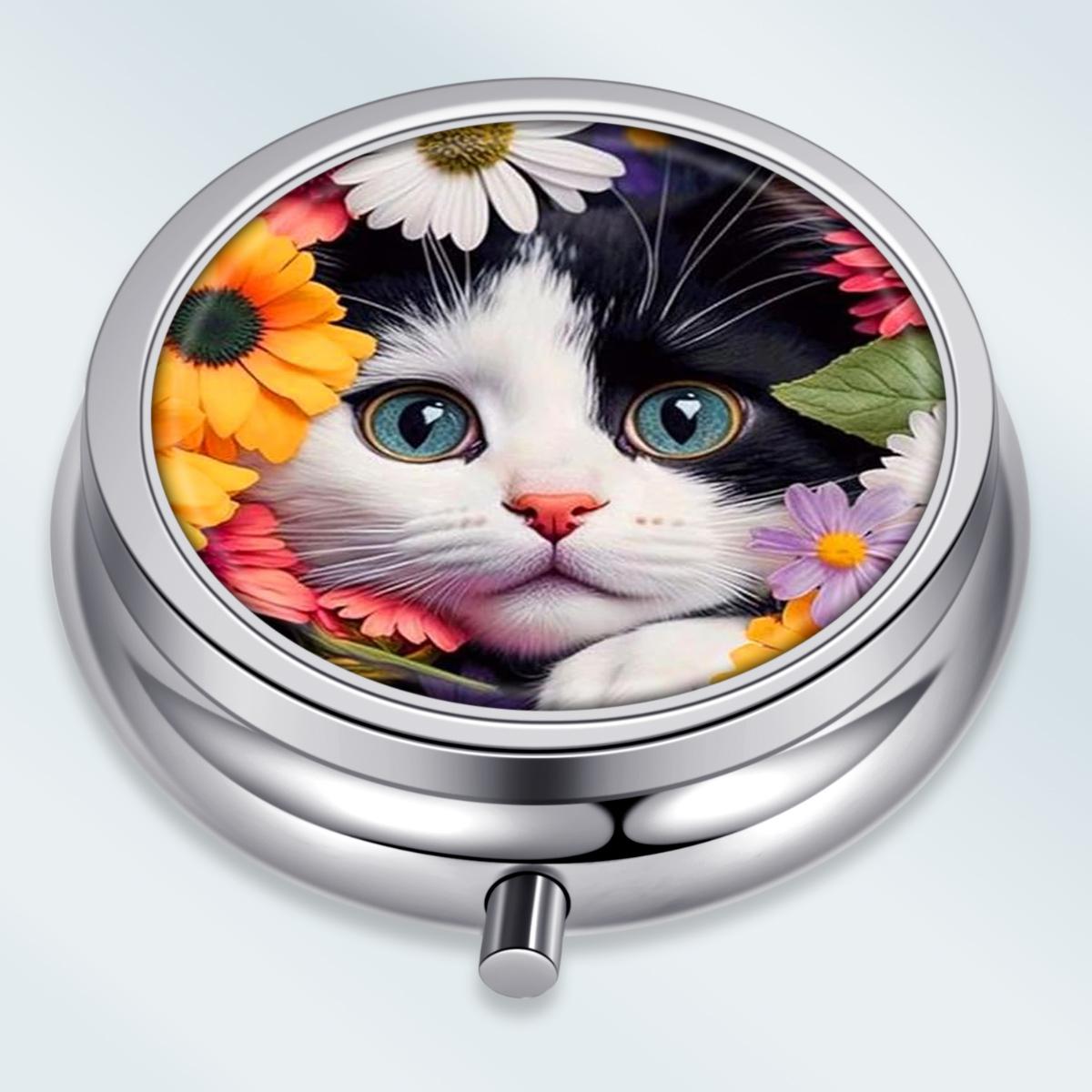 

Portable Pill Box with 3 Compartments, Mini Metal Medicine Organizer Case, Cute Printed Pill Container for Vitamins, Pills, Jewelry, Travel, Daily Use разноцветный