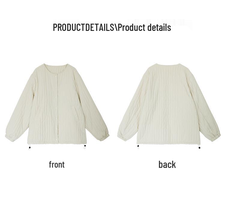 Plus Size Women's Korean Style Winter Padded Jacket 2025 - Loose Fit, Warm, Windproof, Round Neck, Solid Cream Color Cotton Coat