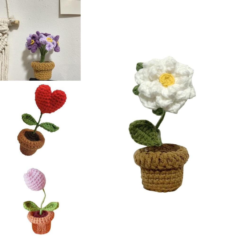 Handmade Potted Plant Artificial Knitting Flower Decoration Diy