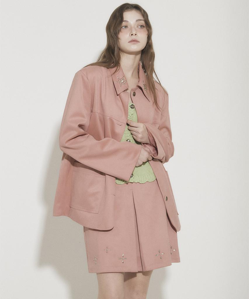 Eoboneoseu Four Suede Studded Mini Skirt [Pink]