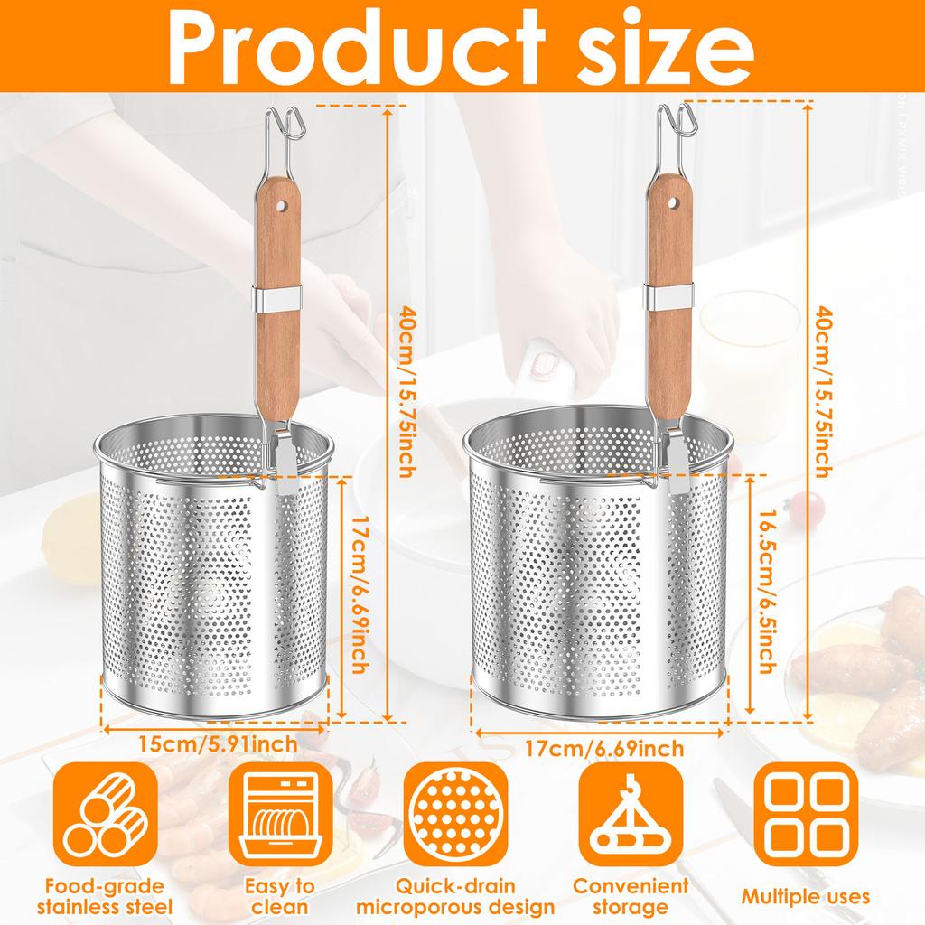 2Pcs Stainless Steel Funnel Basket Pasta Basket Kitchen Cooking Noodles Strainer Accessories Multifunctional Deep Fry Basket