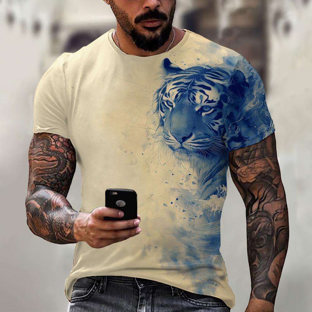 Men's T-Shirt Lion Pattern Man T Shirt Summer Short Sleeve Top Round Neck Y2k Clothes T-Shirts for Men Breathable Men Clothing