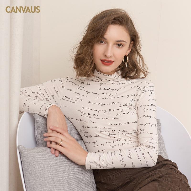 European Women's New High-neck Slim Bottoming Shirt Women Printing Long-sleeved Korean T-shirt Top Women