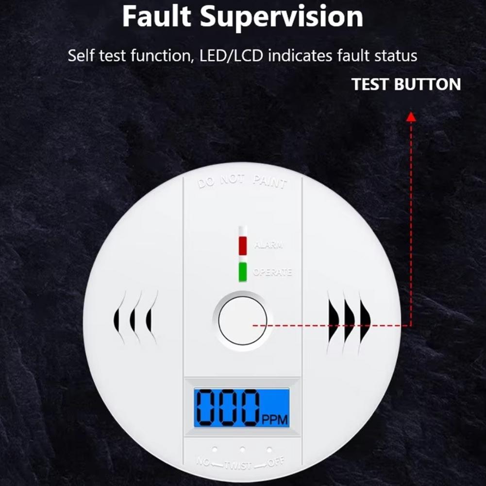 Carbon Monoxide Detector Alarm New Photoelectric Sensor Sound Warning LCD Digital Display Home Indoor CO Poisoning Siren