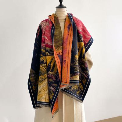 Design Scarves Women Autumn Winter Thicken Scarf Imitation Cashmere Oil Painting Shawl Warm Coldproof Windproof Blanket