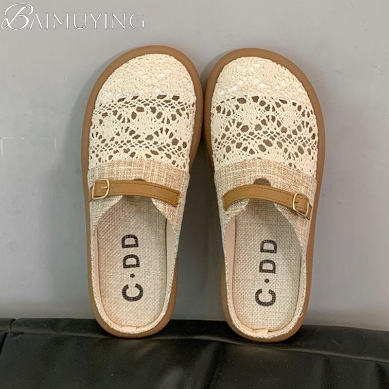 New Summer Women Flats Mules Shoes Hollow Slippers Bohemian Sandals 2025 Designer Slingback Woman Sneakers Casual Mujer