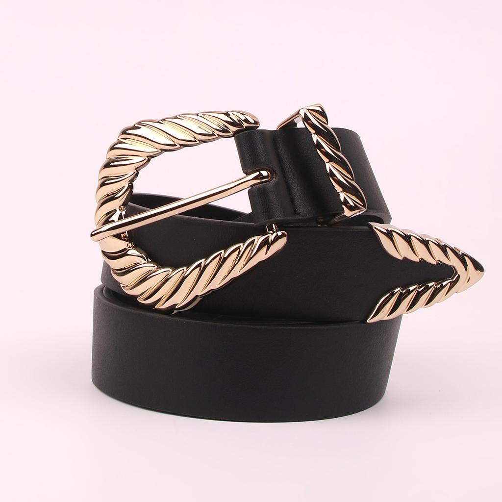 New Women's Big Buckle Flat Belt Fashion Black All-match Three-Piece Set of Imitation Leather Belt Belt