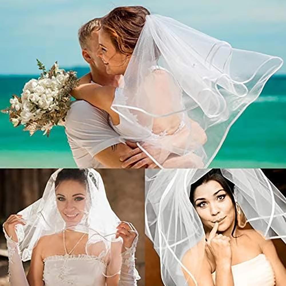 Bridal Veil Women's Simple Tulle Short Wedding Veil Satin Edge With Comb for Wedding Bachelorette Party