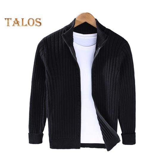 

Осень-зима Мужское пальто на молнии, трикотажный кардиган с воротником-стойкой, длинными рукавами, однотонное, плотная эластичная, свободная, полосатая текстура, повседневная трикотажная куртка M чёрный
