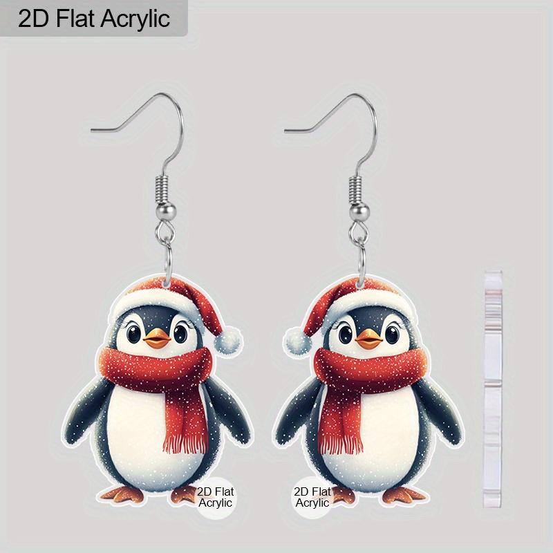 2D Flat Acrylic Cute Christmas Penguin Earrings Dangle Drop Anime Scarf Animals Jewelry Gifts for Women Party Favors Decor