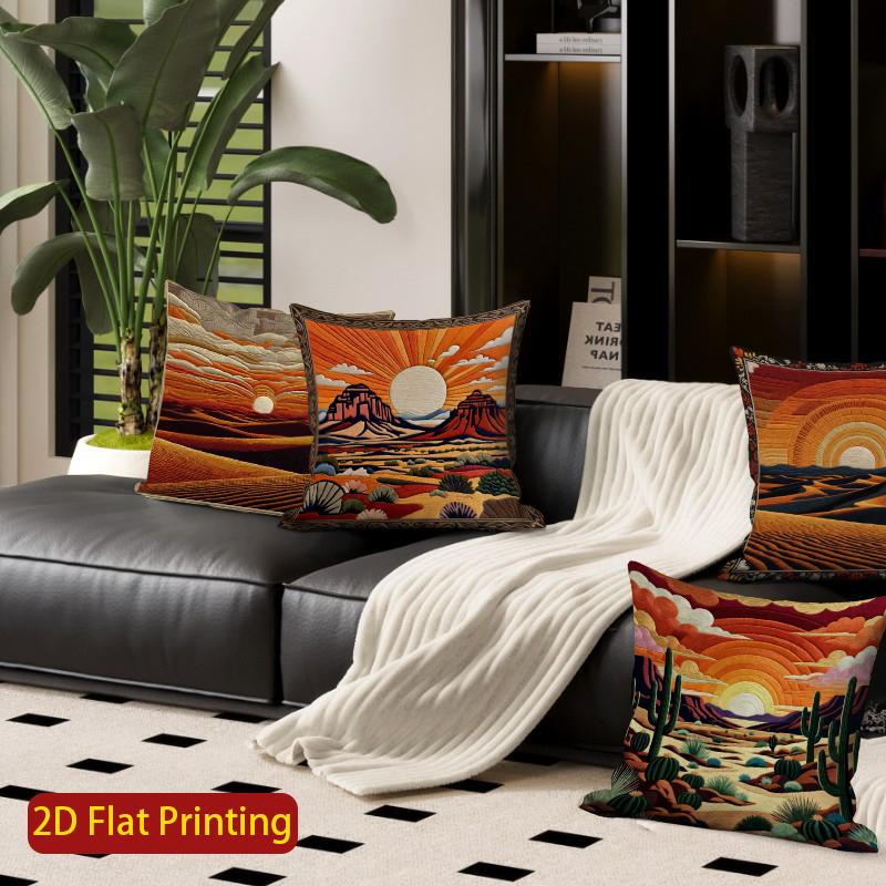 2D Western Desert Sunset Throw Pillow Covers Pattern Cushion Cover Suitable For Sofa Bedroom Car Pillow Cover