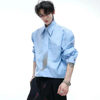 Spring  Autumn Loose Solid Color High-end Casual Shirt Long Sleeve Men's Trendy Shirt Clothing
