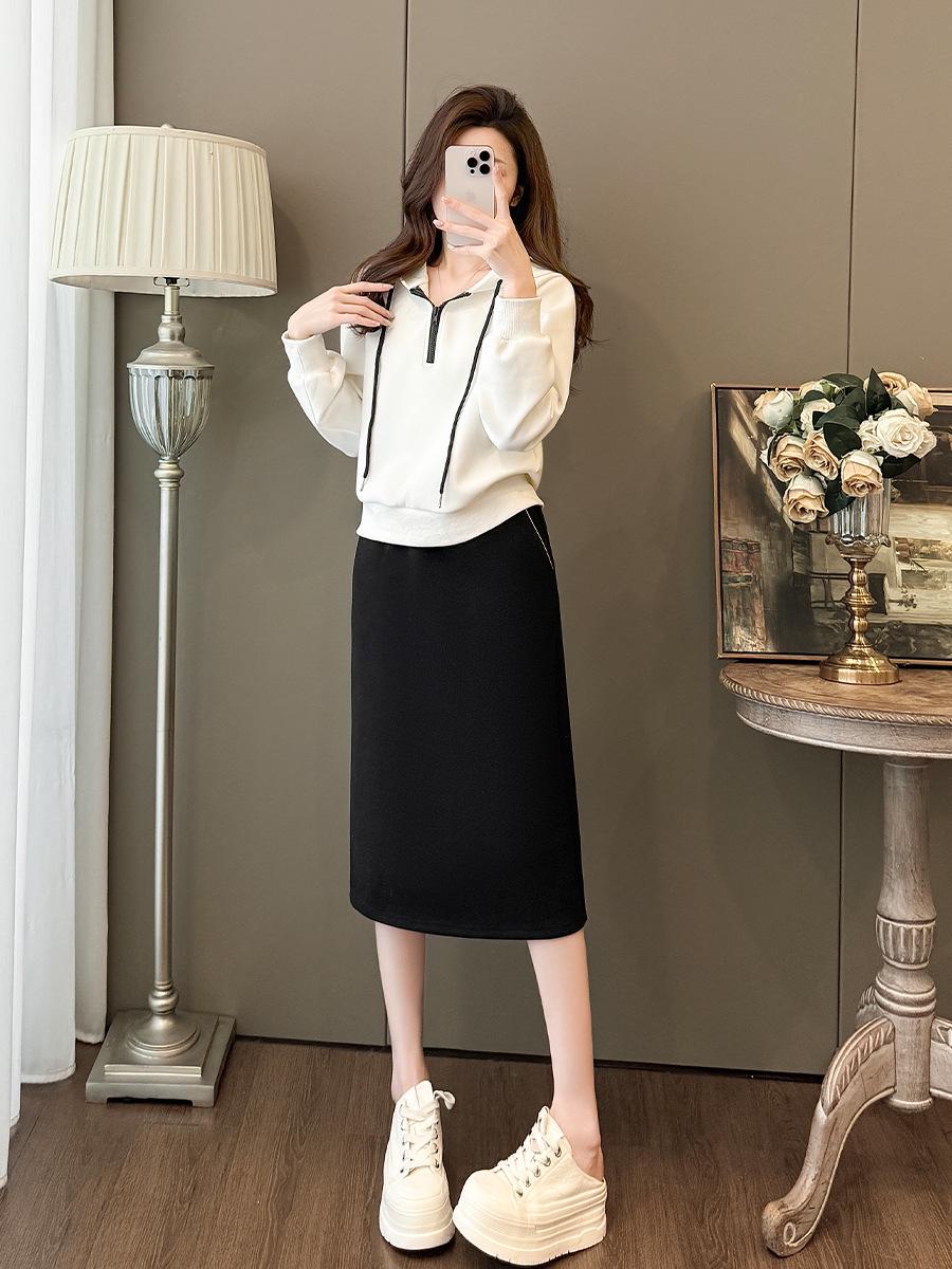 

European Casual Sporty Skirt Set: 2025 Autumn Long Sleeve Top & Skirt for Women XL чёрный