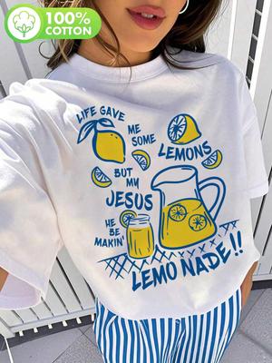 European & American Retro Lemon Print Short-Sleeve Casual Cotton T-shirt - Summer Slimming Loose Fit