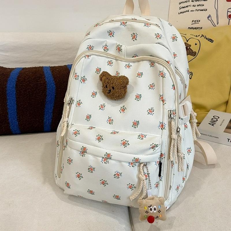High Value Small Fresh Floral Girl Student Backpacks College Style Large Capacity Nylon Schoolbag College Students Teenagers Going Out Travel Rucksack