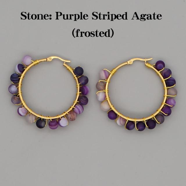 Crystal Earring For Women Boho Jewelry Trendy Natural Stone Pearl Jewellery Bohemian Ear Ring Gold Circle Hoop Earrings