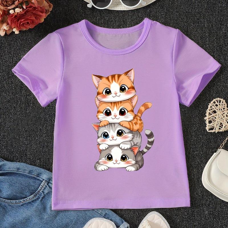 Funny Cartoon Cat 3D Printed Kids Adult T-shirt Summer Women's and Men's Casual Outdoor Girl and Boy Short Sleeve Tees Top Pullover